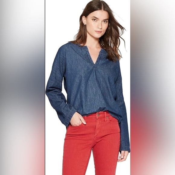Denim Chambray 100% Cotton Long Sleeve Top Universal Thread Womens Medium - Picture 1 of 13